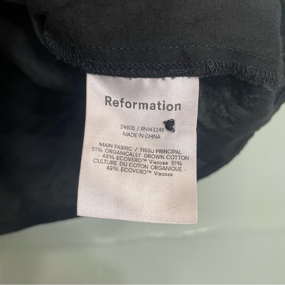 Reformation Hara Top Organic Cotton Black Women Size Small Button Puffed Sleeves - Picture 6 of 9